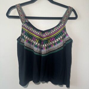 Almost Famous Midriff Boho Embellished Cropped Tank Top Women M Colorful Summer